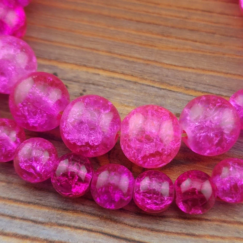 Hot Pink‎ Crackle Glass Beads